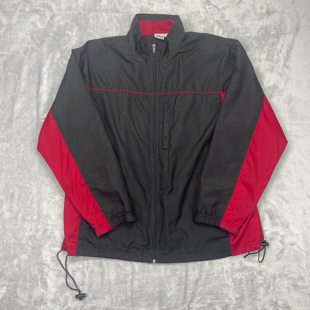 Athletic Works Track Jacket Mens Large Black Red Long Sleeve Mock Neck Full Zip